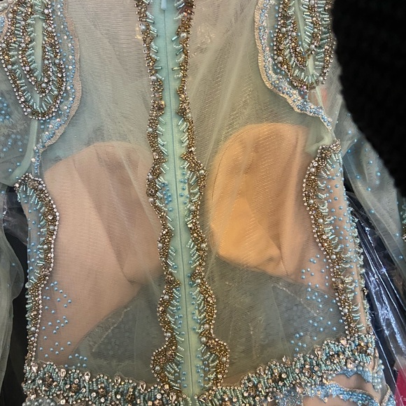 TERANI  COUTURE feathered embroidered Gown - Picture 7 of 11